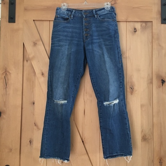 TRUE RELIGION Starr High Rise Cropped Distressed Jeans Raw Hem Blue Size 27 - Picture 2 of 8